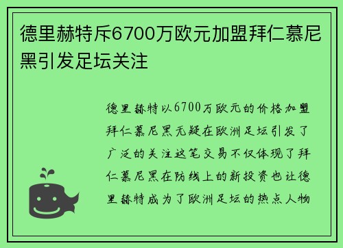 德里赫特斥6700万欧元加盟拜仁慕尼黑引发足坛关注 德里赫特斥6700万欧元加盟拜仁慕尼黑引发足坛关注
