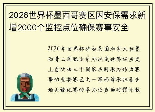 2026世界杯墨西哥赛区因安保需求新增2000个监控点位确保赛事安全 2026世界杯墨西哥赛区因安保需求新增2000个监控点位确保赛事安全